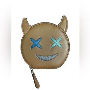 Coach Brown Devil Face Coin Wallet with Blue and Teal Accents